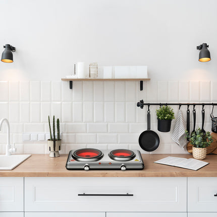 Piastra Elettrica a Infrarossi Doppia 2300W Fornello Cucina in Acciaio