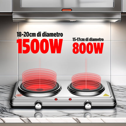 Piastra Elettrica a Infrarossi Doppia 2300W Fornello Cucina in Acciaio