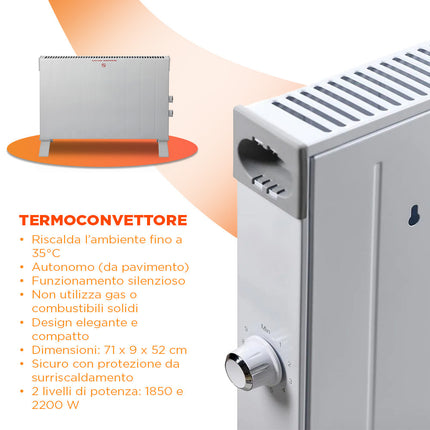 Termoconvettore Silenzioso da Pavimento 2200W con Timer Design Compatto e Potente
