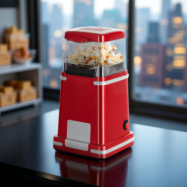 Macchina per Popcorn 1200W ad Aria Calda Rosso con Dosatore Popcorn in 3 Minuti