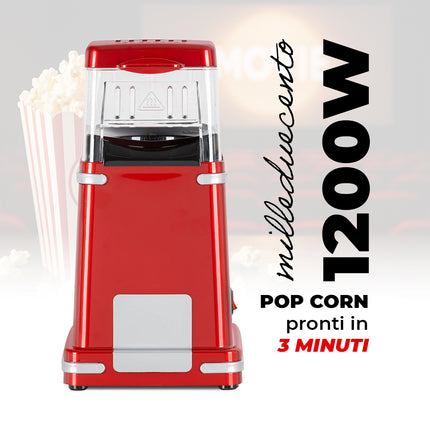 Macchina per Popcorn 1200W ad Aria Calda Rosso con Dosatore Popcorn in 3 Minuti